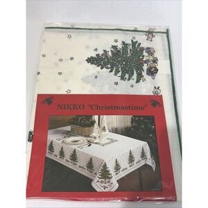 Nikko Christmastime Tablecloth 15x70 Rectangle Fallani & Cohn Scotchgard Holiday